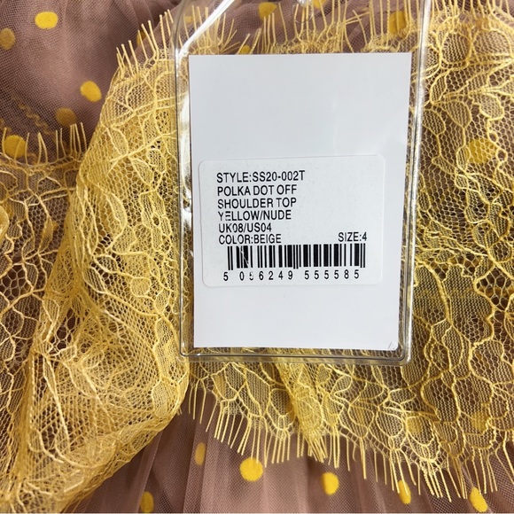 NWT Self Portrait Polka Dot Off-shoulder Tulle Top In Yellow Nude Size 4 - Picture 5 of 6